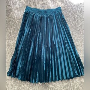 Women's Party Elastic Waist Metallic Shiny Accordion Pleated Midi Skirt